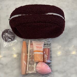 Ulta Beauty Maroon Makeup Bag with Neutral Essentials